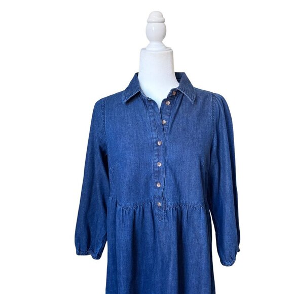 LOFT Denim Chambray Dress Long Sleeve Casual Shirt Dress Blue Size 4 - Picture 2 of 5